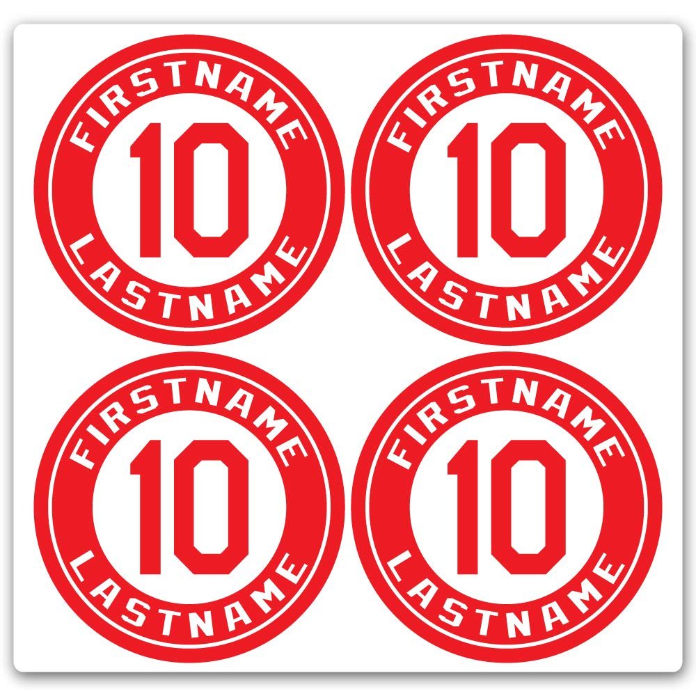 Custom Baseball Bat Decal Set - Player Name and Number Design Bat Knob Sticker (Red)