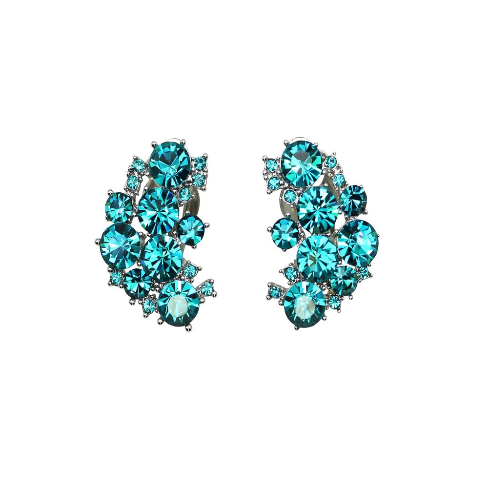 Faship Gorgeous Teal Rhinestone Crystal Clip On Earrings - Teal