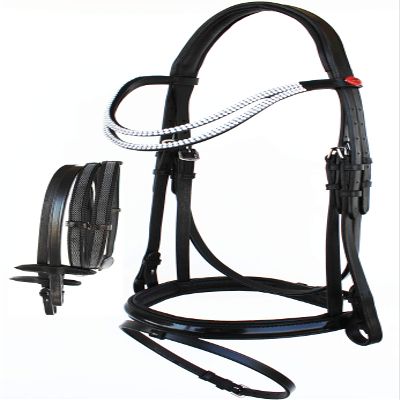 CHALLENGER English Horse COB All Purpose Padded Leather Double Curved Browband Flash Bridle Reins 803477BKC