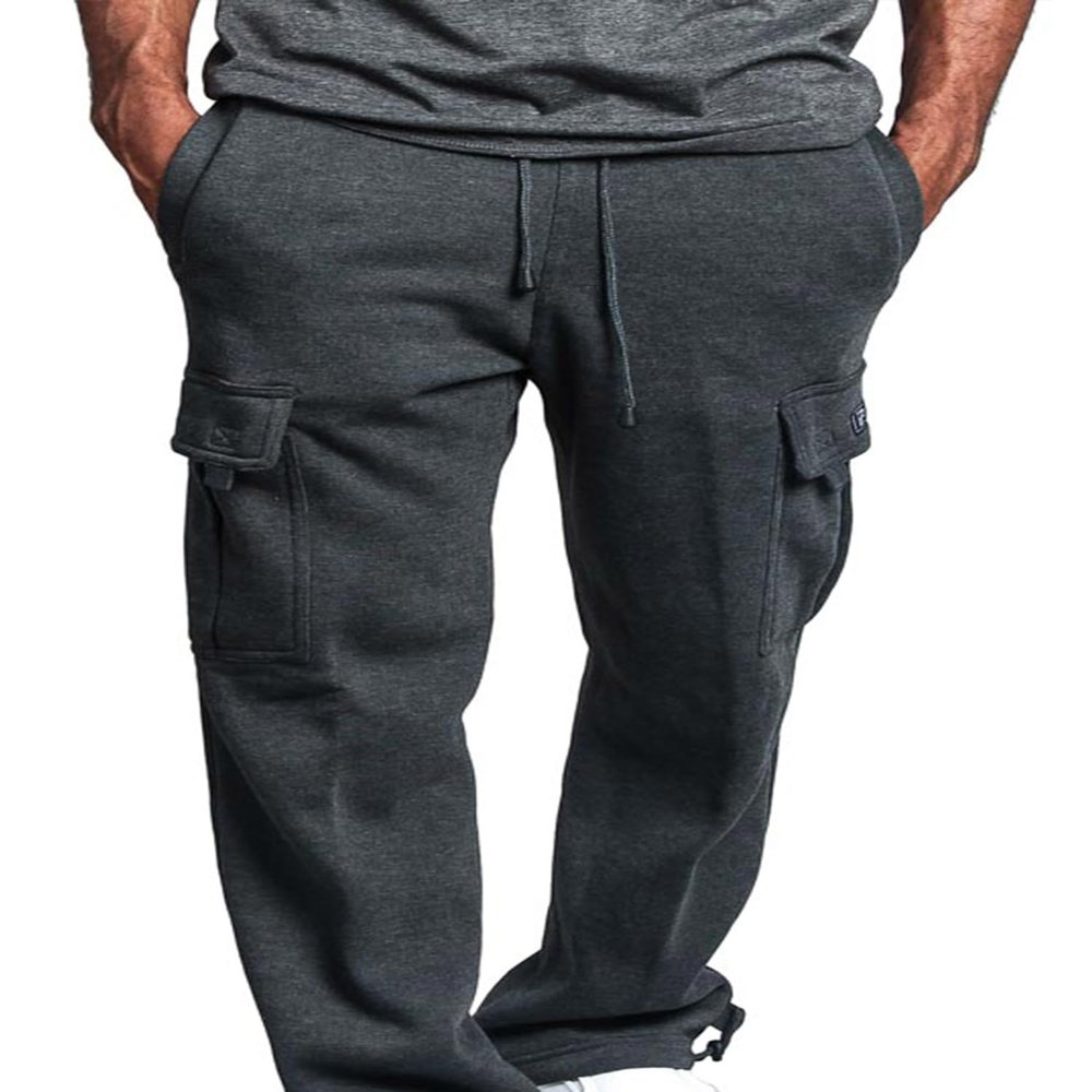 G-Style USA Men's Solid Fleece Heavyweight Cargo Pants FL77 - Charcoal - 5X-Large