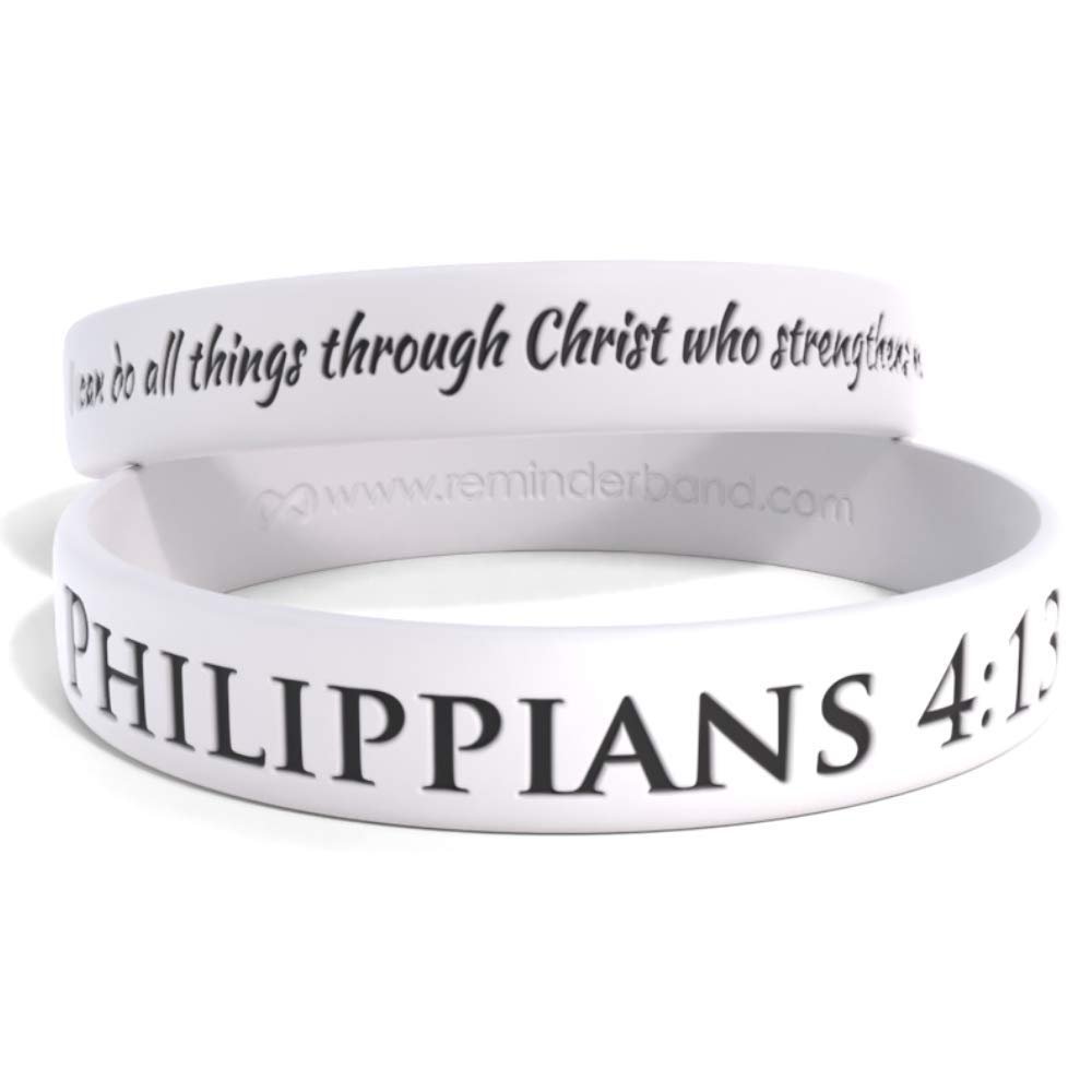 Reminderband Philippians 4:13 Reversible Silicone Bible Verse Bracelet, White, Medium