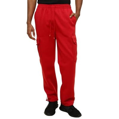 G-Style USA Men's Solid Fleece Heavyweight Cargo Pants FL77 - Red - 6X-Large