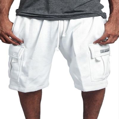 G-Style USA Men's Solid Fleece Heavyweight Cargo Shorts FS76 - White - Medium