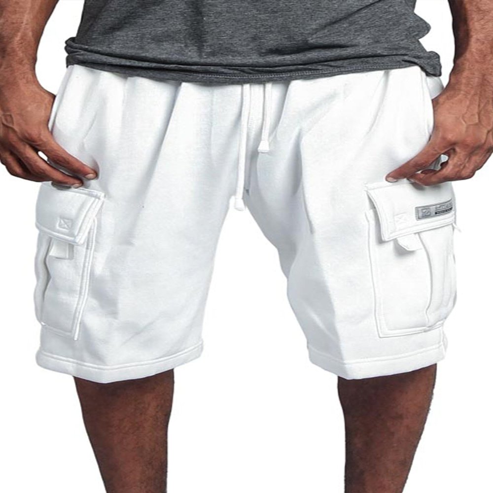 G-Style USA Men's Solid Fleece Heavyweight Cargo Shorts FS76 - White - Medium