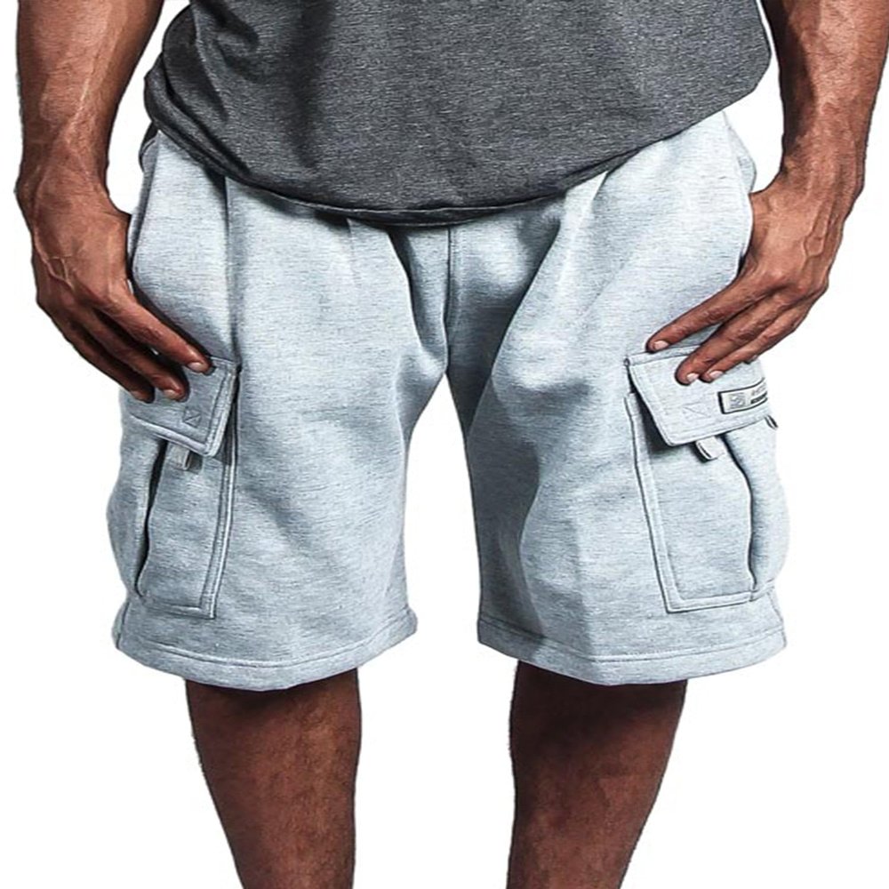 G-Style USA Men's Solid Fleece Heavyweight Cargo Shorts FS76 - Heather Grey - Medium
