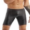 Agoky Men's Faux Leather Boxer Shorts Gym Workout Sportwear Tights Leg Pants Black Medium view 1