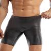 Agoky Men's Faux Leather Boxer Shorts Gym Workout Sportwear Tights Leg Pants Black Medium view 2