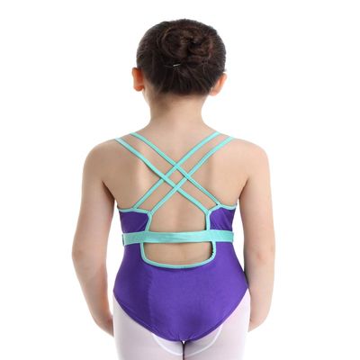 Agoky Girls' Mesh Splice Crisscross Cut Out Back Gymnastics Leotard Ballet Dance Top Athletic Shirt Dancewear Costume Purple # 7-8 Years