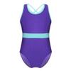 Agoky Girls' Mesh Splice Crisscross Cut Out Back Gymnastics Leotard Ballet Dance Top Athletic Shirt Dancewear Costume Purple # 7-8 Years view 2