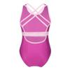 Agoky Girls' Mesh Splice Crisscross Cut Out Back Gymnastics Leotard Ballet Dance Top Athletic Shirt Dancewear Costume Rose Red # 3-4 Years view 2