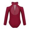 YiZYiF Kids Girls Long Sleeve Off Shoulder Athletic Turtleneck Stretch Dancewear Leotard with Cut Out Back Burgundy 4-5 view 2