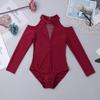 YiZYiF Kids Girls Long Sleeve Off Shoulder Athletic Turtleneck Stretch Dancewear Leotard with Cut Out Back Burgundy 4-5 view 3