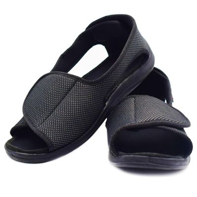 W&LESVAGO Diabetic Sandals for Men Wide Width Open toe Walking Sandals Comfortable Men Slippers for Plantar Fasciitis Arthritis (9, Black)