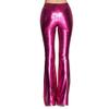 FYMNSI Womens Wetlook Wide Leg Flared Bootcut Palazzo Hippie Pants Metallic Bell Bottom Retro 70s Trousers Hot Pink XXL view 3