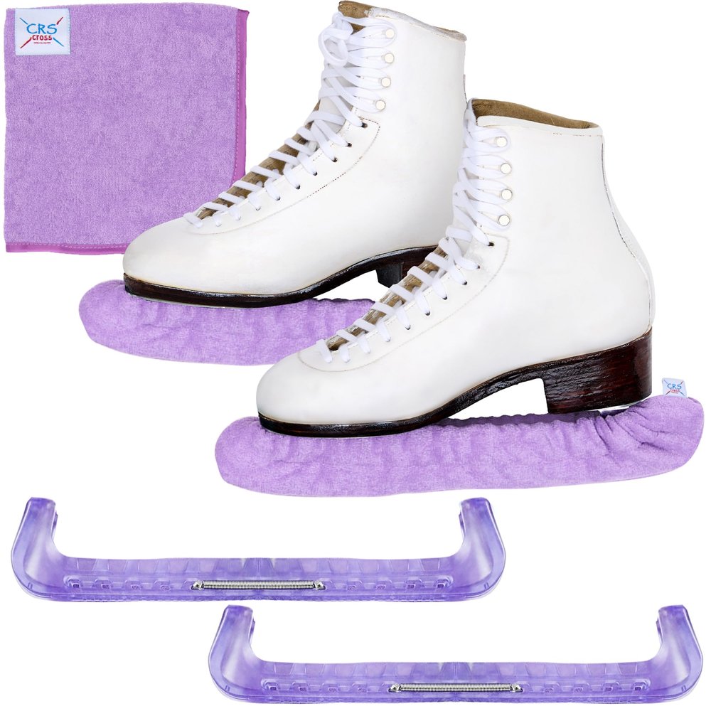 CRS Cross Ice Skate Guards, Soakers and Towel Gift Set. Essential Ice Skating Hard Guard and Soft Skate Blade Cover Accessories for Figure Skating or Hockey (Pivot Purple, Medium)