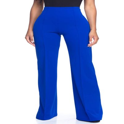 Cemi Ceri Womens High Waist Wide Leg Dress Pants  Elegant Flared Business Slacks for Office & Casual Wear, Comfortable Work Trousers, Royal, 2X