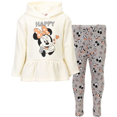 Disney Minnie Mouse Toddler Girls Pullover Fleece Hoodie and Leggings Outfit Set Oatmeal Heather 3T