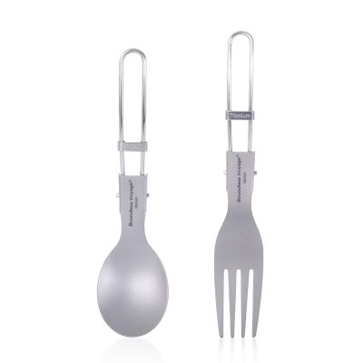 iBasingo Titanium Folding Spoon & Fork Set Outdoor Camping Travel Utensils Ultralight Portable Dinnerware for Picnic Hiking Home use Ti1024T