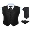 HISDERN Men's Vests Dress Solid Suit Vest for Men 3pc Waistcoat & Tie and Pocket Square Black Vest Suit Tuxedo Set Wedding Party view 1