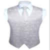 HISDERN Men's 3pc Paisley Vest Suit & Necktie and Pocket Square Set Floral Jacquard Waistcoat for Tuxedo Wedding Party White view 1