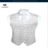 HISDERN Men's 3pc Paisley Vest Suit & Necktie and Pocket Square Set Floral Jacquard Waistcoat for Tuxedo Wedding Party White view 2