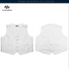 HISDERN Men's 3pc Paisley Vest Suit & Necktie and Pocket Square Set Floral Jacquard Waistcoat for Tuxedo Wedding Party White view 3