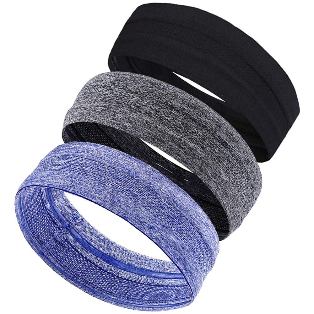 3pcs Sweatbands for Women Men, Absorbent Sweat Bands Headbands with Nonslip Grip, Stretchy Athletic Head Bands for Workout Sport Fitness Exercise Tennis Basketball Running Gym Yoga Cycling Outdoor A
