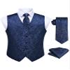HISDERN 3pc Men's Paisley Floral Jacquard Vest Suit & Necktie and Pocket Square Set Waistcoat for Tuxedo Wedding Party view 1