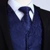 HISDERN 3pc Men's Paisley Floral Jacquard Vest Suit & Necktie and Pocket Square Set Waistcoat for Tuxedo Wedding Party view 4