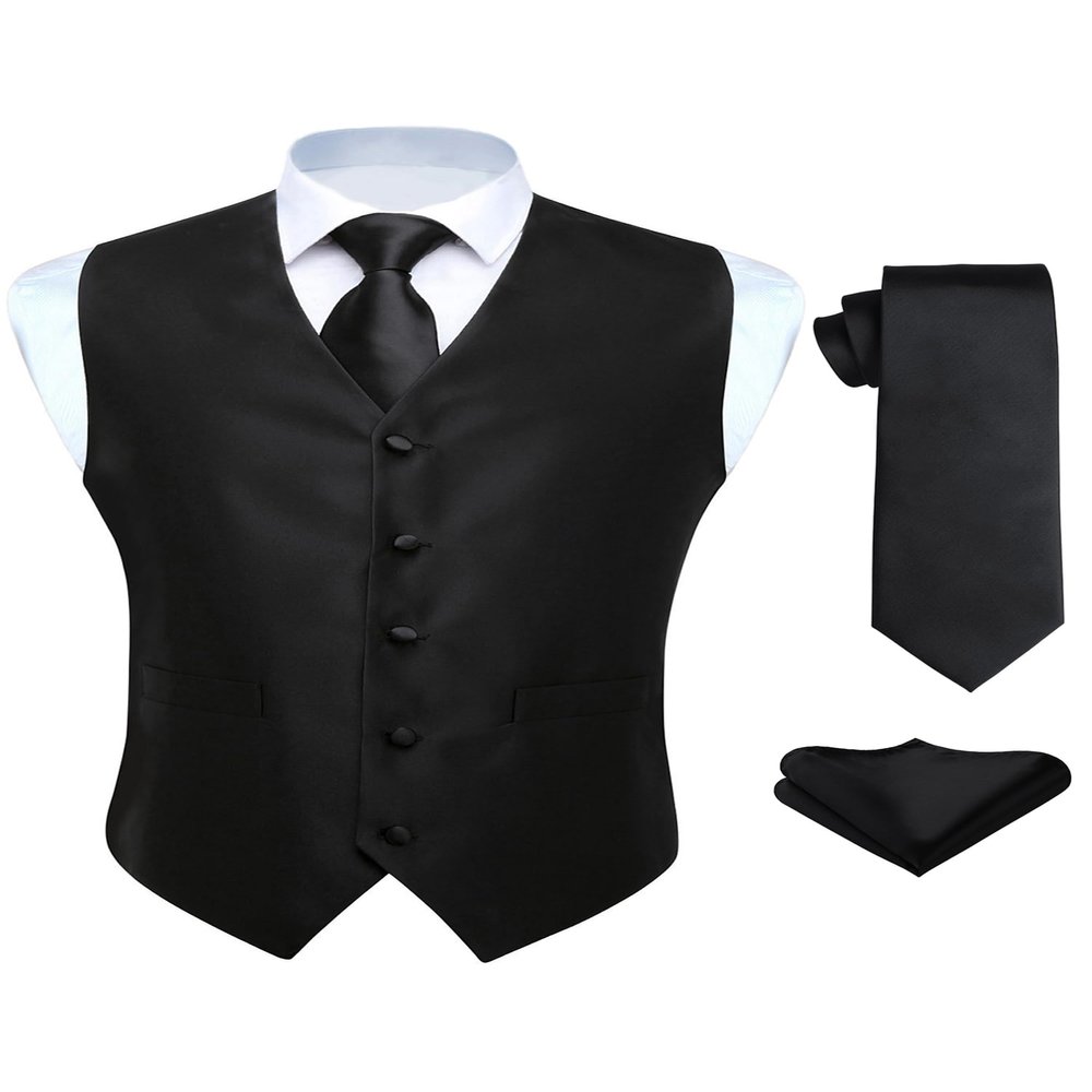 HISDERN Men's Vests Dress Solid Suit Vest for Men 3pc Waistcoat & Tie and Pocket Square Orange Vest Suit Tuxedo Set Wedding Party