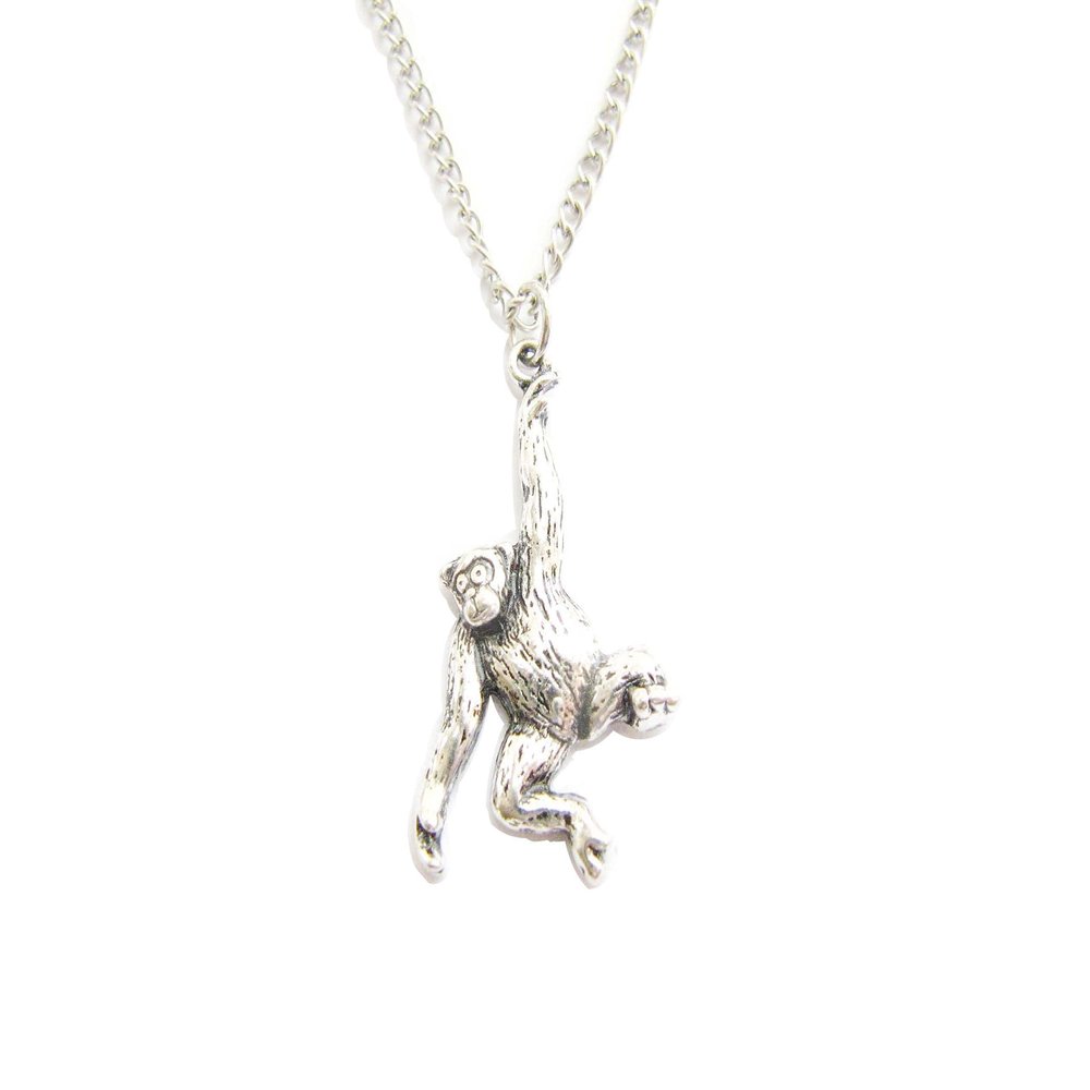 Monkey Necklace - Barrel Of Monkeys - Chimpanzee Necklace (ancient silver)