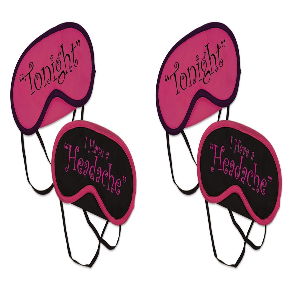 Beistle Mood Masks 4-Pack Assorted Pink and Black Sleep Eye Masks with Funny Messages for Bachelorette Gags, Pranks, Bedroom Humor, Hen Party, Elastic Straps Attached, Adult Size