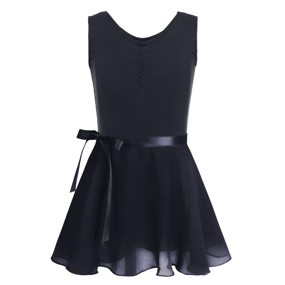 Alvivi Kids Girls Team Basic Long Sleeve Gymnastics Ballet Dance Leotard with Wrap Skirt Tutu Dress Sleeveless Black 3-4 Years