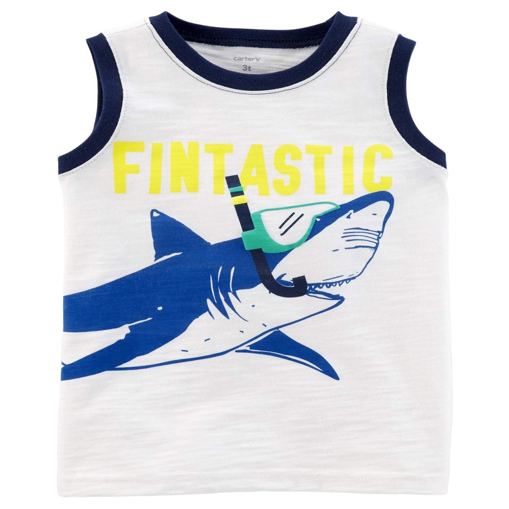 Carter's Baby Boys' Shark Slub Jersey Tank, 3 Months White