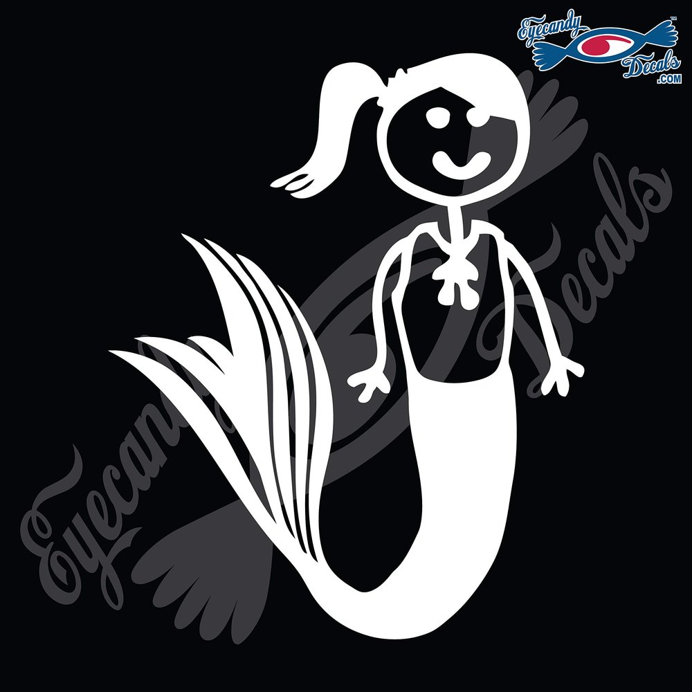 Eyecandy Decals Stick Family Girl Mermaid 4" White Decal Sticker