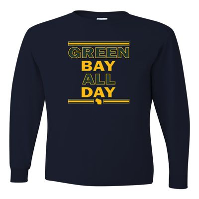Go All Out Medium J. Navy Adult Green Bay All Day Long Sleeve T-Shirt