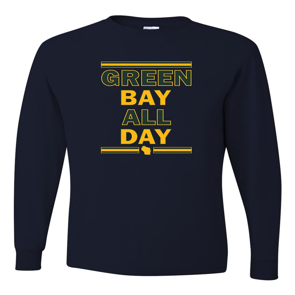 Go All Out Medium J. Navy Adult Green Bay All Day Long Sleeve T-Shirt