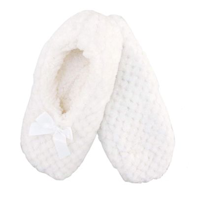 BambooMN Adult Super Soft Warm Cozy Fuzzy Soft Touch Slippers Non-Slip Lined Socks, White, Extra Large 1 Pair