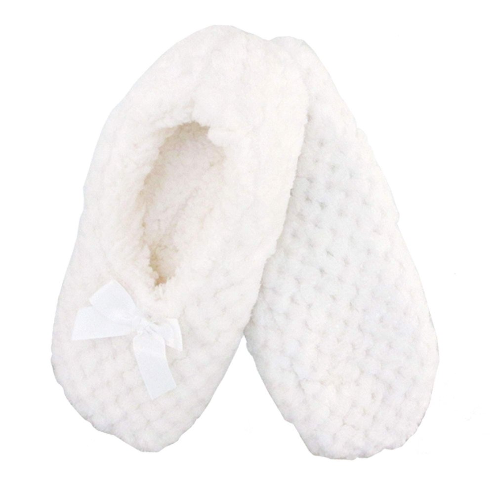 BambooMN Adult Super Soft Warm Cozy Fuzzy Soft Touch Slippers Non-Slip Lined Socks, White, Extra Large 1 Pair