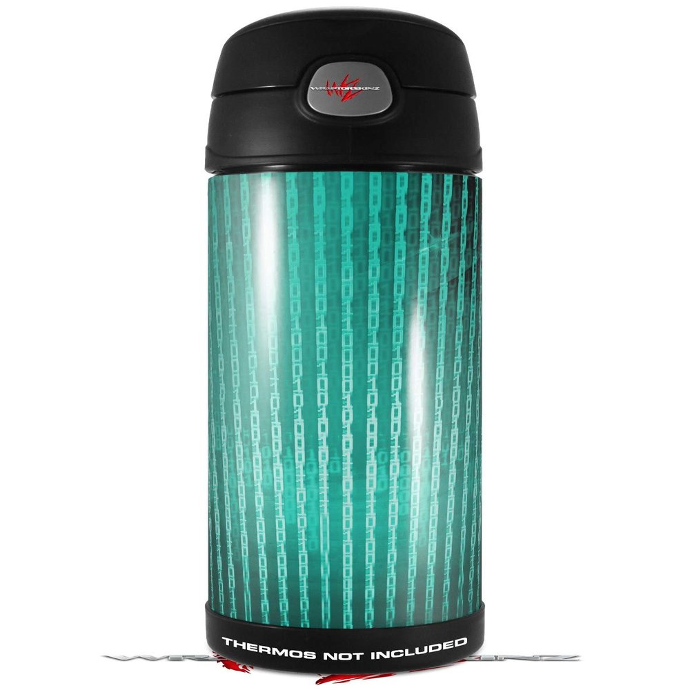 Skin Decal Wrap for Thermos Funtainer 16oz Bottle Binary Rain Teal (BOTTLE NOT INCLUDED) by WraptorSkinz