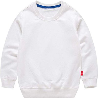 HAXICO Unisex Kids Solid Cotton Pullover Sweatshirt Toddler Baby Boys Crewneck Long Sleeve Sweatshirt Tops Blouse,White,4T