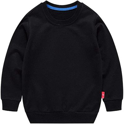 HAXICO Unisex Kids Solid Cotton Pullover Sweatshirt T-Shirt Toddler Baby Boys Girls Crewneck Long Sleeve T-Shirt Tops Blouse Black, 2T