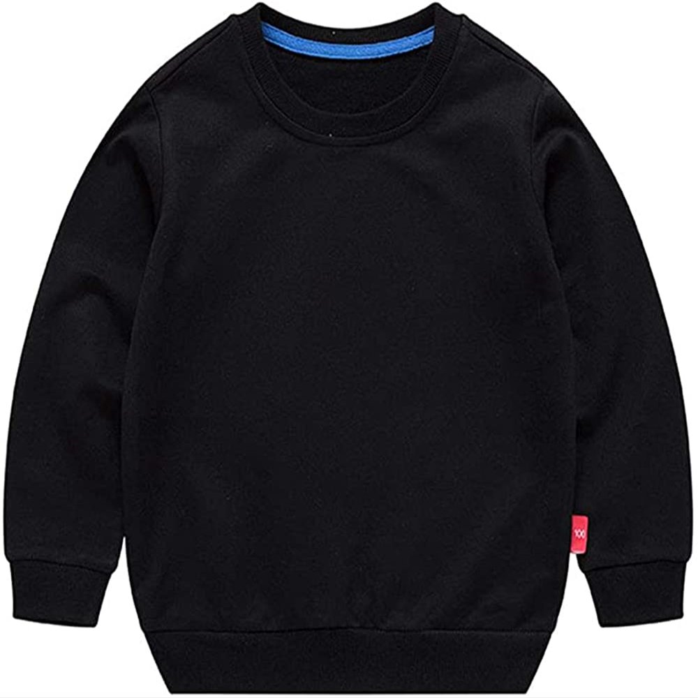 HAXICO Unisex Kids Solid Cotton Pullover Sweatshirt T-Shirt Toddler Baby Boys Girls Crewneck Long Sleeve T-Shirt Tops Blouse Black, 2T
