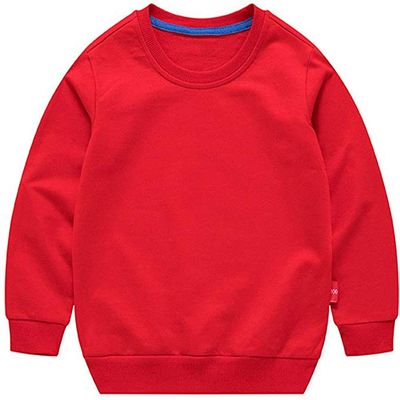 HAXICO Unisex Kids Solid Cotton Thin Pullover Sweatshirt T-Shirt Toddler Baby Crewneck Long Sleeve Tshirts Tops Blouse Red