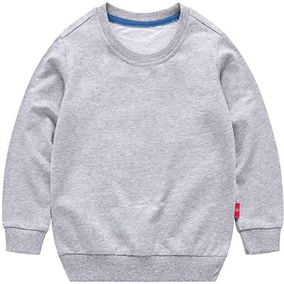 HAXICO Unisex Kids Solid Cotton Pullover Sweatshirt T-Shirt Toddler Baby Boys Girls Crewneck Long Sleeve T-Shirt Tops Blouse Gray, 12 Months