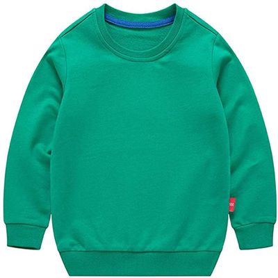 Unisex Kids Solid Cotton Thin Pullover Sweatshirt T-shirt Toddler Baby Crewneck Long Sleeve Tshirts Tops Blouse HAXICO Green