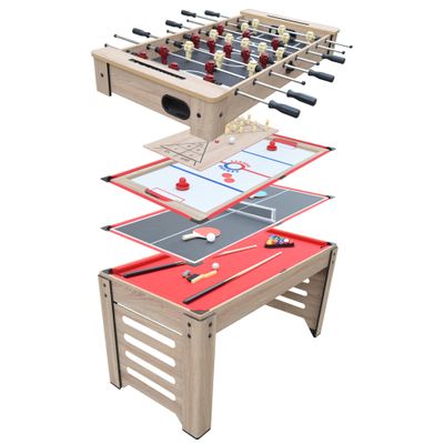 Hathaway Madison 54-in 6-in-1 Multi Game Table for Gameroom Billiards with Glide Hockey, Ping Pong, Shuffleboard, Bowling, and Foosball Table Toppers Driftwood Finish, Complete Accessories