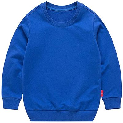 HAXICO Unisex Kids Solid Cotton Thin Pullover Sweatshirt T-Shirt Toddler Baby Crewneck Long Sleeve Tshirts Tops Blouse Royal Blue