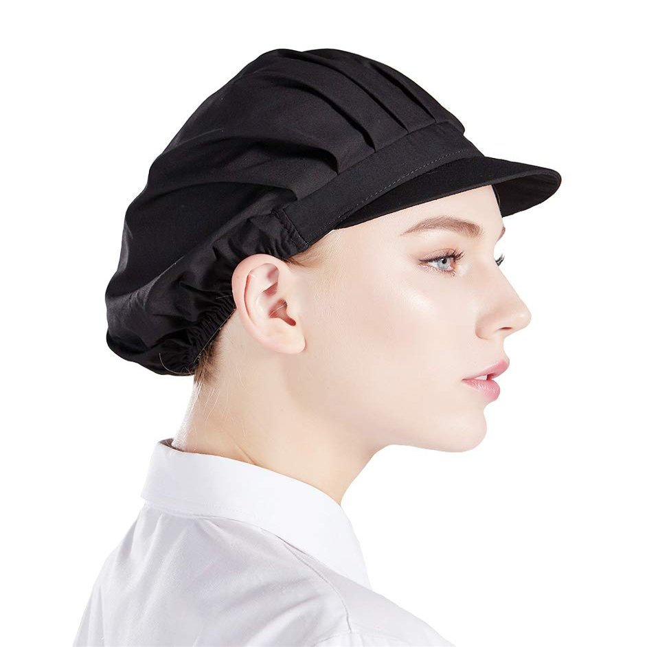 Nanxson 3pcs Chef Hats for Women Men Chef Caps Work Hats Kitchen Cooking Bakers Hat for Food Service with Brim Black