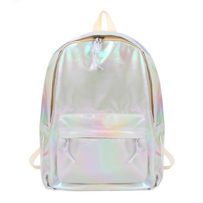 Goodbag Boutique Fashion Hologram Backpack Laser Leather Shiny Backpack Daypack for Women, Silver